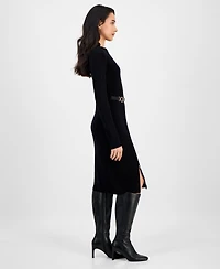 Robbie Bee Women's Mock-Neck Zip-Slit Sweater Dress
