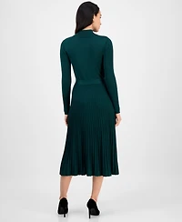 Sandra Darren Women's Tie-Front Pleated Mock-Neck Sweater Dress