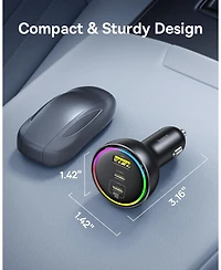 Baseus 152.5W Usb C Car Charger, Baseus Super Fast Charging 3 Ports Car Charger, PD3.0 QC4.0 Ultra Compact Rgb Fast Type C Car PhoneCharger Adapter