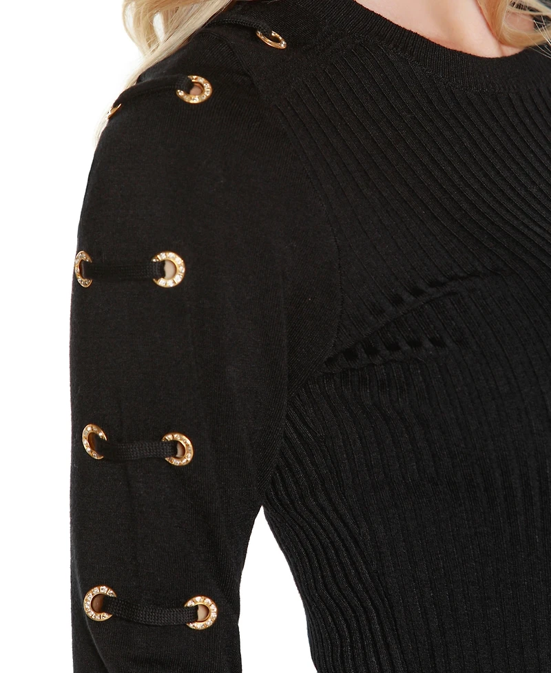 Belldini Women's Grommet-Trim Ribbed Sweater
