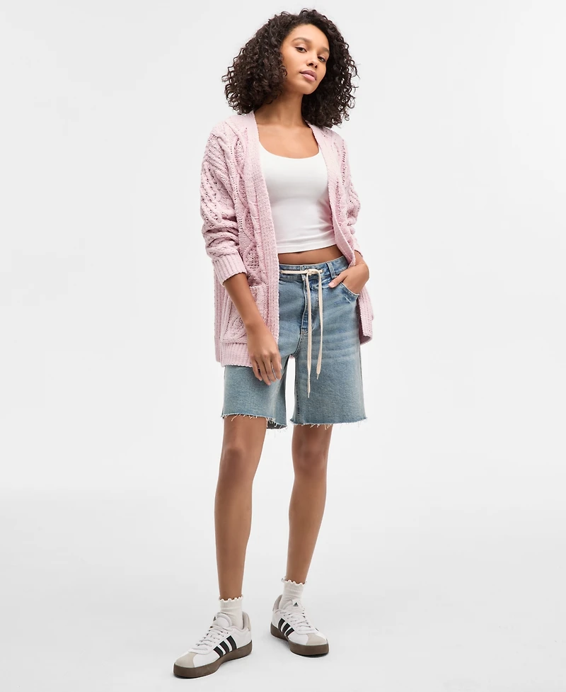 Hooked Up by Iot Juniors' Cable-Knit Open Cardigan