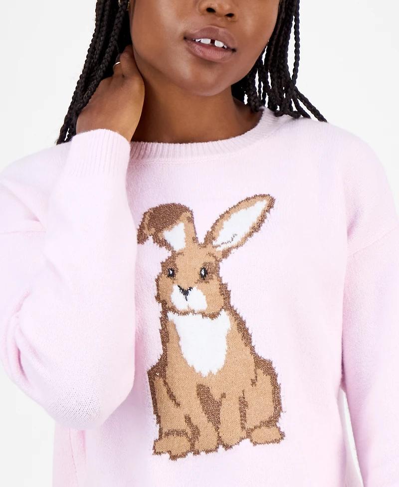 Hooked Up by Iot Juniors' Mossy Bunny Crewneck Sweater