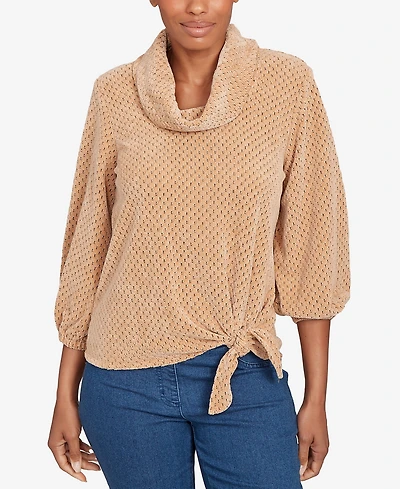 Ruby Rd. Petite Honeycomb Chenille Cowl Neck Top