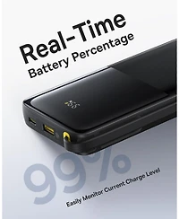 Baseus Portable Charger, 20W Pd Fast Charging 10000mAh Power Bank, Built-in Braided Usb C Cable Battery Pack, Travel Essentials Portable Phone Charger