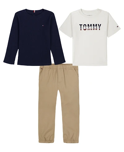 Tommy Hilfiger Toddler Boys 3-Piece Thermal T-Shirt, Jersey T-Shirt and Jogger Set