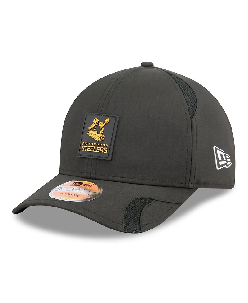 New Era Men's Black Pittsburgh Steelers 2025 Sideline Throwback M-crown 9FORTY Adjustable Hat