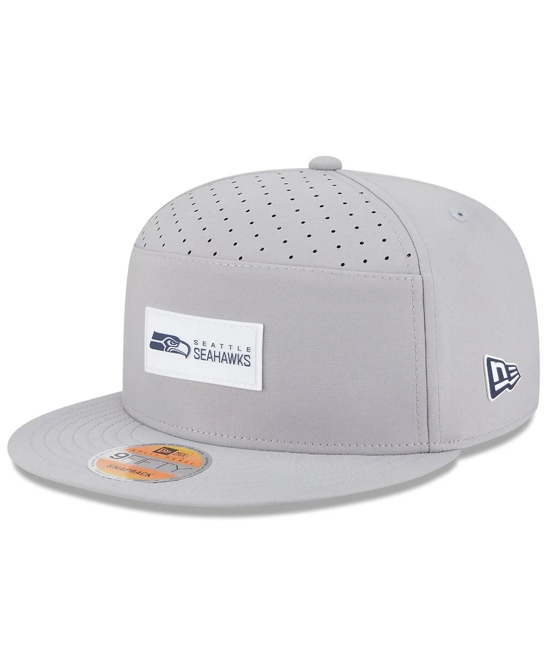 New Era Men's Gray Seattle Seahawks 2025 Sideline Split Panel 9FIFTY Snapback Hat