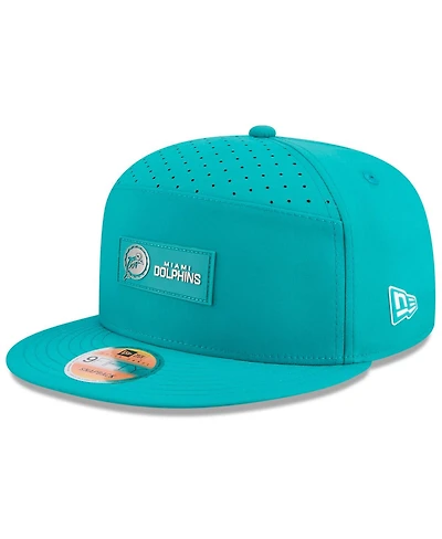 New Era Men's Aqua Miami Dolphins 2025 Sideline Throwback Split Panel 9FIFTY Snapback Hat