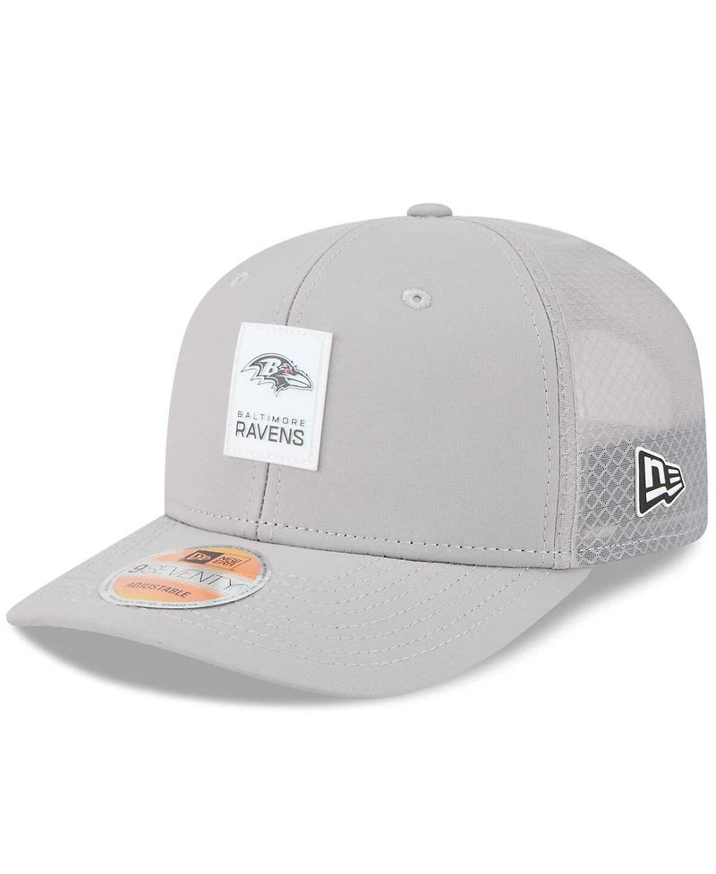 New Era Men's Gray Baltimore Ravens 2025 Sideline 9SEVENTY Adjustable Trucker Hat