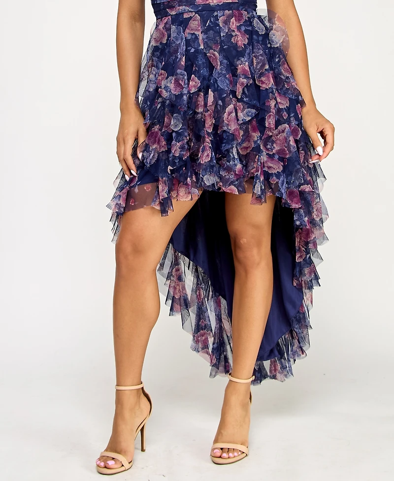 pear culture Juniors' Printed Petal High Low Dress