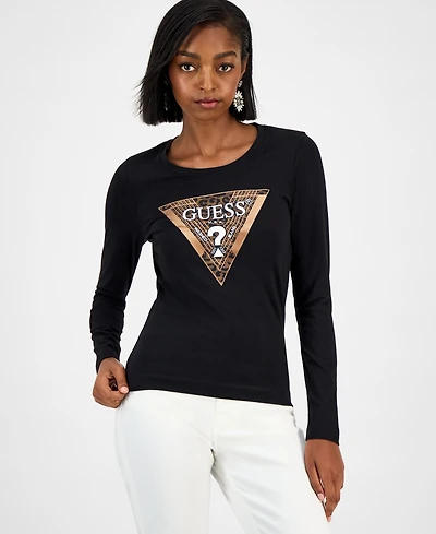 Guess Women's Triangle Logo Long-Sleeve T-Shirt