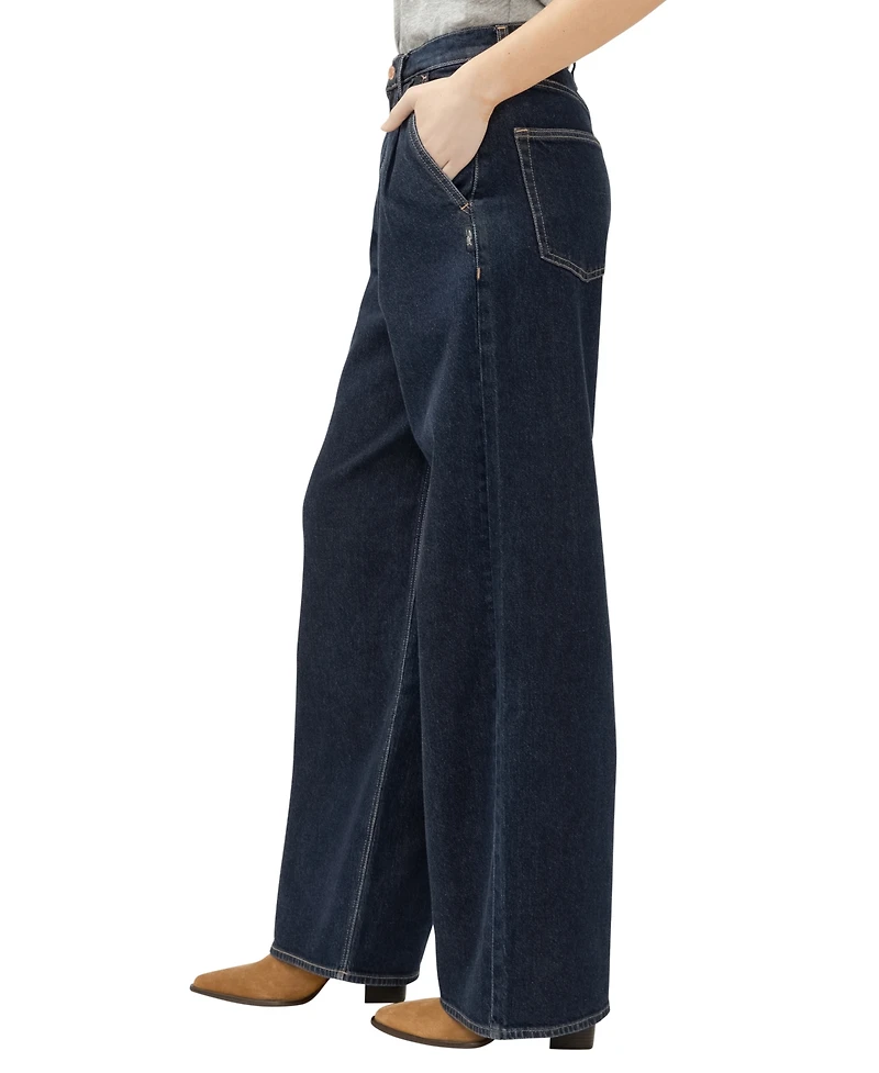 Silver Jeans Co. Women's High Rise Pleated Denim Trouser Leg