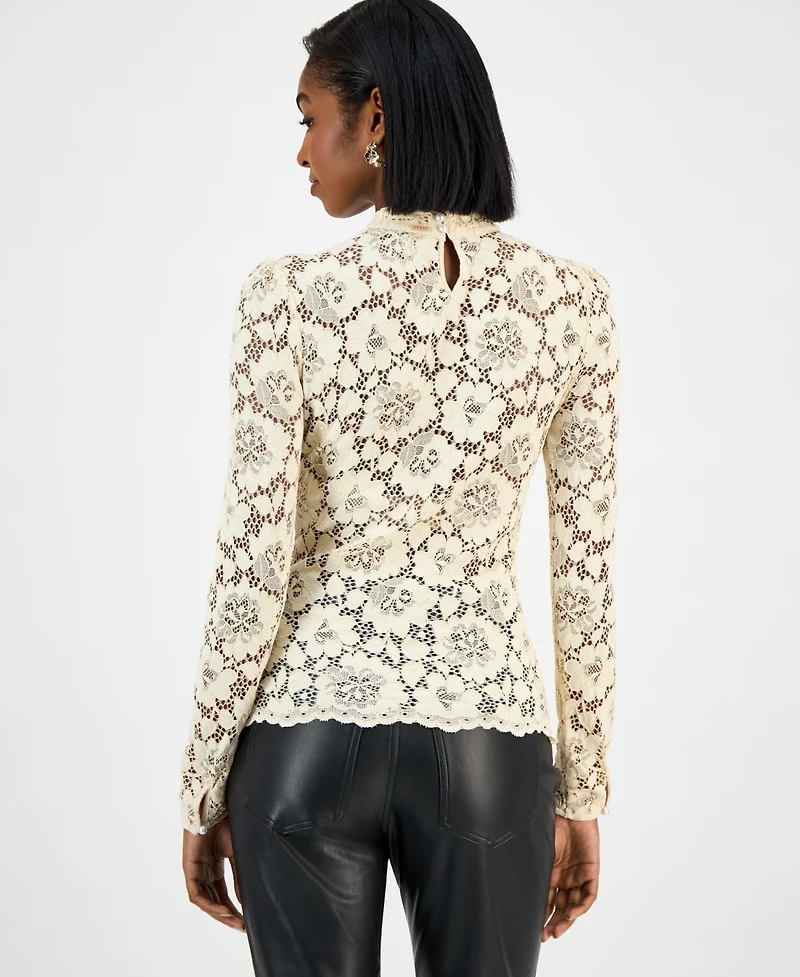 Guess Women's Josephina High Neck Long-Sleeve Lace Top