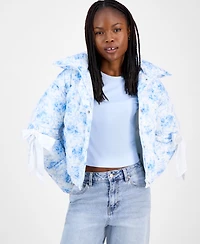 Madden Girl Juniors' Printed Bow-Trim Puffer Jacket