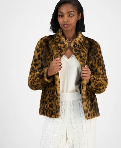 Guess Women's Luna Leopard Faux Fur Jacket