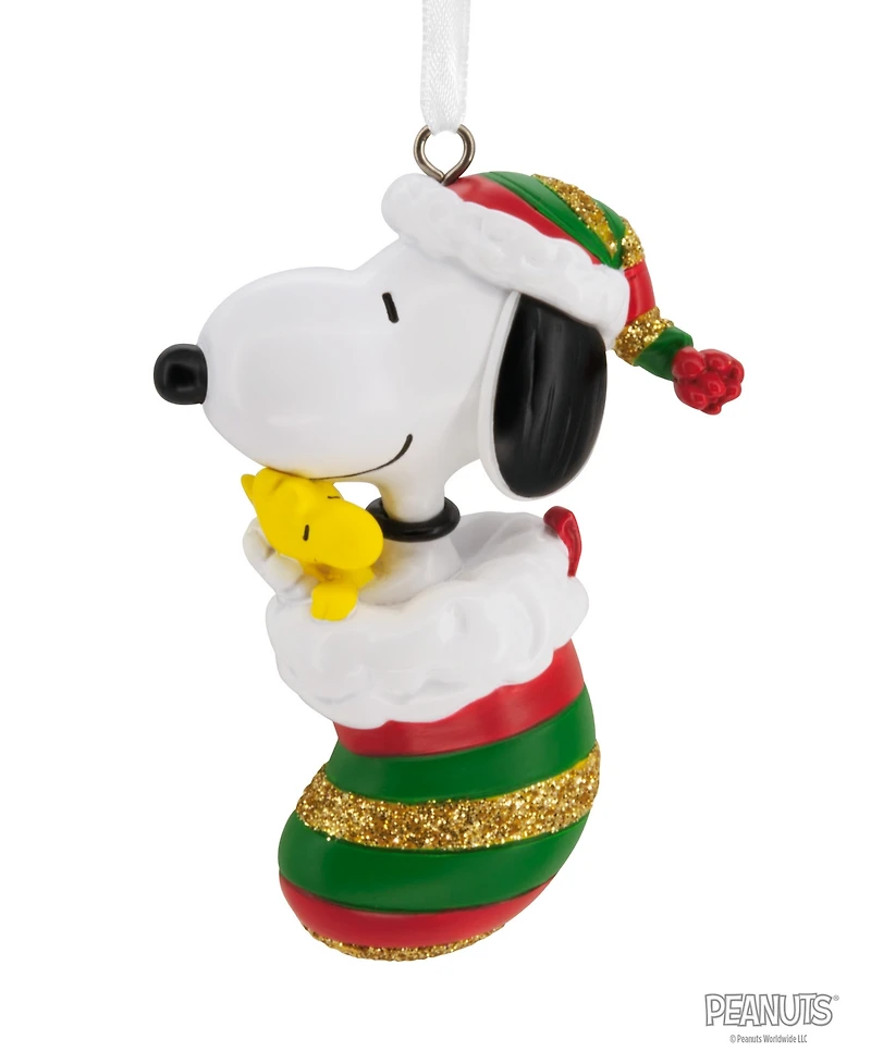 Hallmark Peanuts Snoopy and Woodstock in Stocking Christmas Tree Ornament