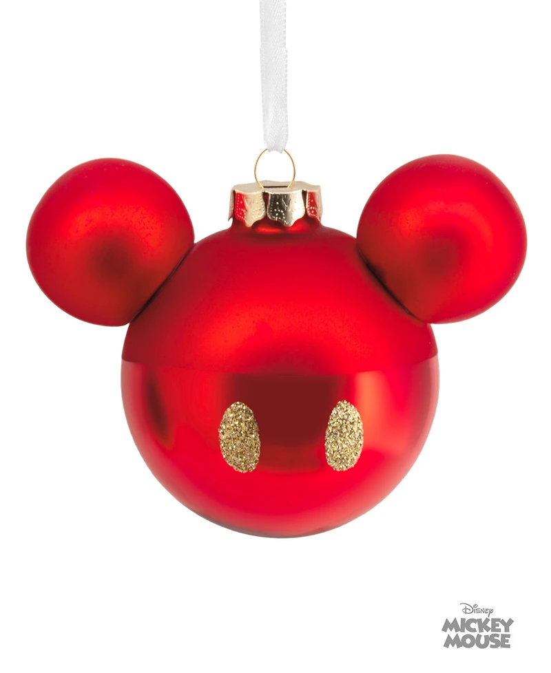 Hallmark Disney Mickey Mouse Ears Icon Glass Christmas Tree Ornament