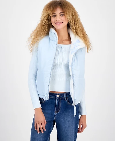 Planet Gold Juniors' Reversible Sherpa Puffer Vest Jacket