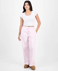 Madden Girl Juniors' Rhinestone-Front Wide-Leg Sweatpants