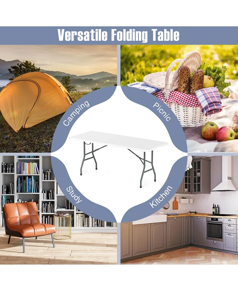 Gymax 3 Pcs Folding Picnic Table Set w/ 6 ft Table & 2 Benches Hdpe Tabletop Bench Top