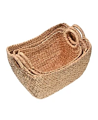 Nellie Farmhouse Classic Hand-Woven Hyacinth Storage Boat Baskets with Handles (Set of 3)