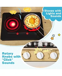 Mecale Kids Kitchen Playset with Lights Sounds Microwave Stoves Sink Oven and Cooking Accessories