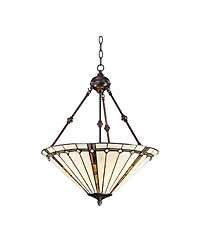 Robert Louis Tiffany Bronze Pendant Chandelier 20" Wide Tiffany Style Gold Texture Ivory Stained Glass Dining Room House Kitchen