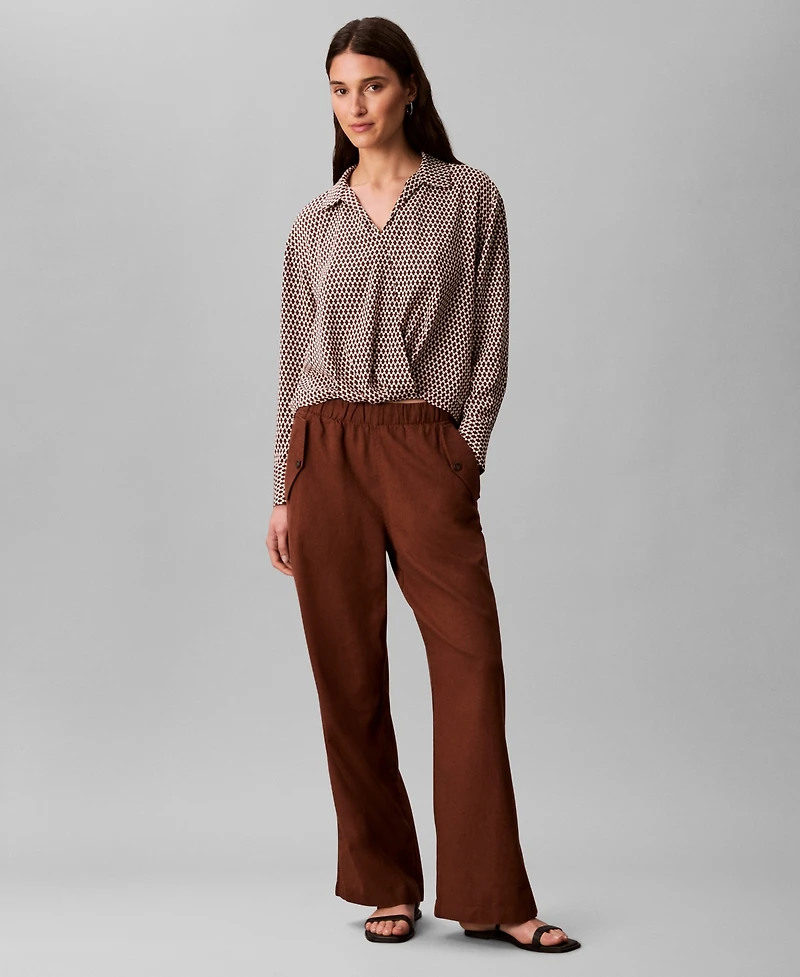 Calvin Klein Women's Linen Blend Wide-Leg Pants