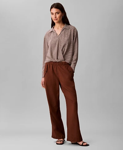 Calvin Klein Women's Linen Blend Wide-Leg Pants