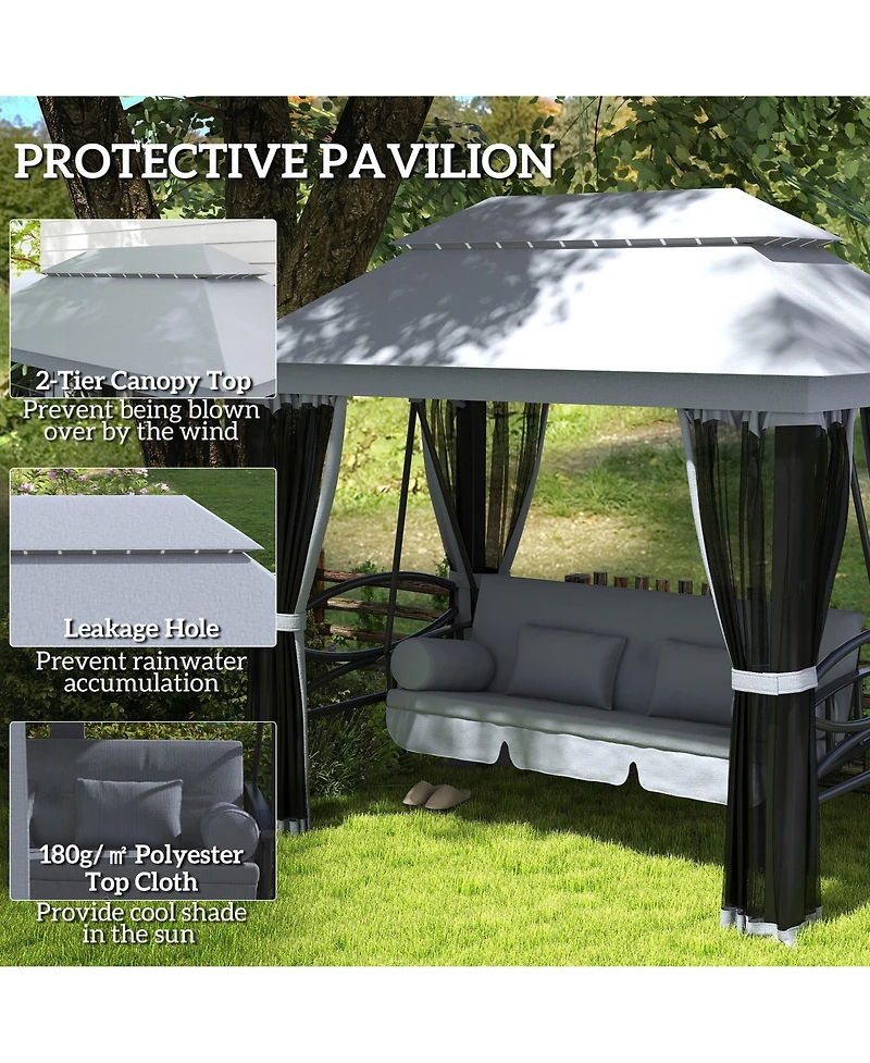 Outsunny 3-Seat Patio Swing Chair, Gazebo Swing with Mesh Sidewalls,