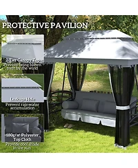 Outsunny 3-Seat Patio Swing Chair, Gazebo Swing with Mesh Sidewalls,
