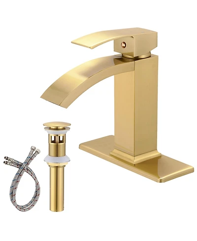 Waterfall Single Hole Handle Bathroom Faucet Brushed Gold