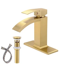 Waterfall Single Hole Handle Bathroom Faucet Brushed Gold