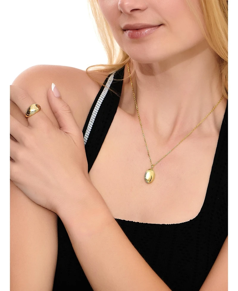 Devata Contour-lined Dome Pendant Necklace in Gold Plated Sterling Silver, Adj to 16 in / 17 in / 18 in