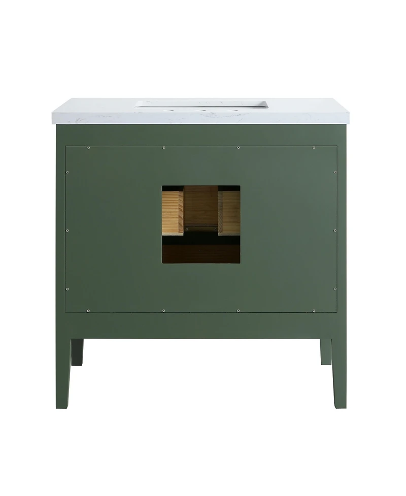 Casainc Fully Assembled 36" Freestanding Single Sink Bathroom Vanity with 2 Handle Sets and Engineered Marble Top
