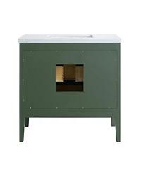 Casainc Fully Assembled 36" Freestanding Single Sink Bathroom Vanity with 2 Handle Sets and Engineered Marble Top