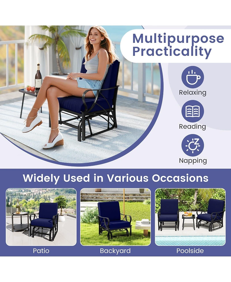 Gymax 2PCS Patio Glider Chair Single Outdoor Rocking with Seat and Back Cushions