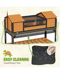 PawHut Wooden Tortoise Habitat W/ Adjustable Lamp Holder 2 Houses,