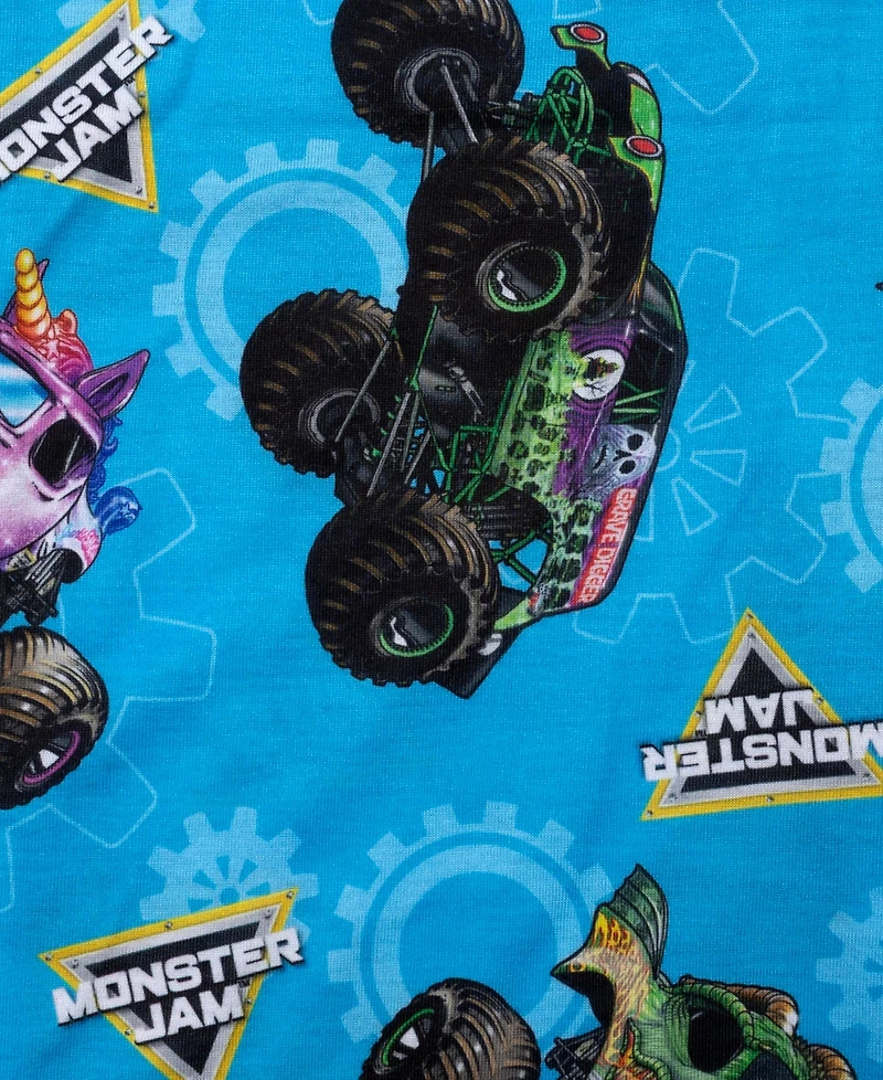 Ame Little and Big Boys 2-Piece Monster Jam Short Sleeve Top Open Leg Pants Pajama Set