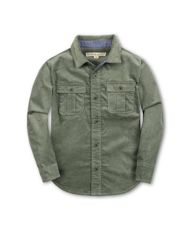 Hope & Henry Little and Big Boys' Organic Long Sleeve Corduroy Flap Pocket Button Down Shirt