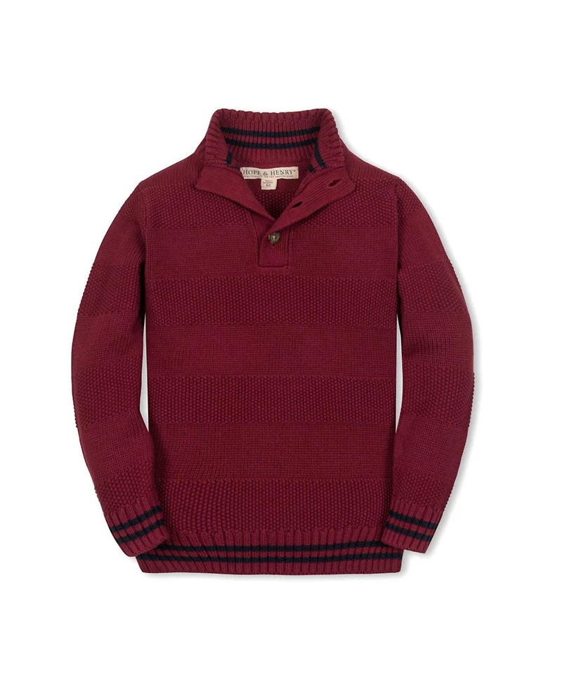 Hope & Henry Little and Big Boys' Organic Mock Neck Stripe Sweater