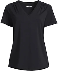 Lands' End Women's Plus Short Sleeve Lightweight Jersey Gathered Shoulder T-Shirt