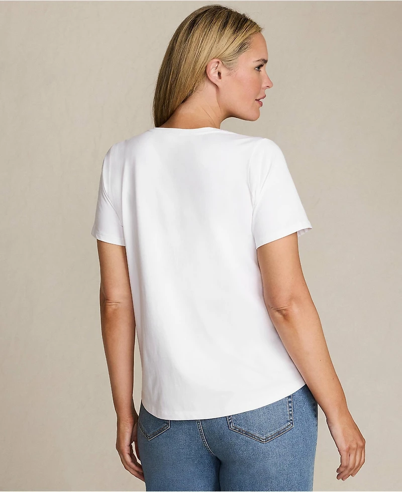 Lands' End Women's Plus Short Sleeve Lightweight Jersey Gathered Shoulder T-Shirt