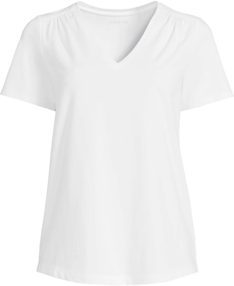 Lands' End Women's Plus Short Sleeve Lightweight Jersey Gathered Shoulder T-Shirt