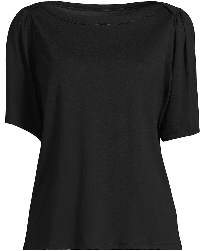 Lands' End Plus Elbow Sleeve Supima Cotton Boatneck T-Shirt