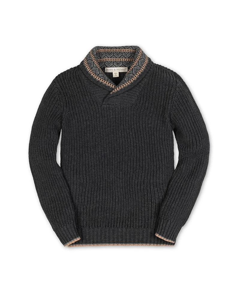Hope & Henry Boys Organic Long Sleeve Shawl Collar Sweater with Intarsia Detail