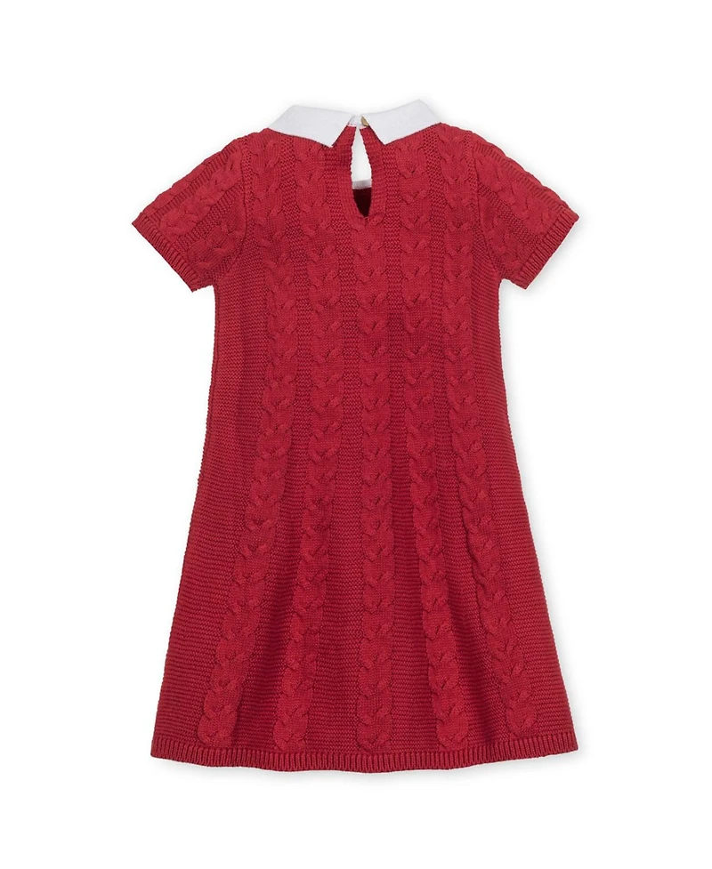 Hope & Henry Toddler Girls Organic Short Sleeve Cable Sweater Dress with Collar