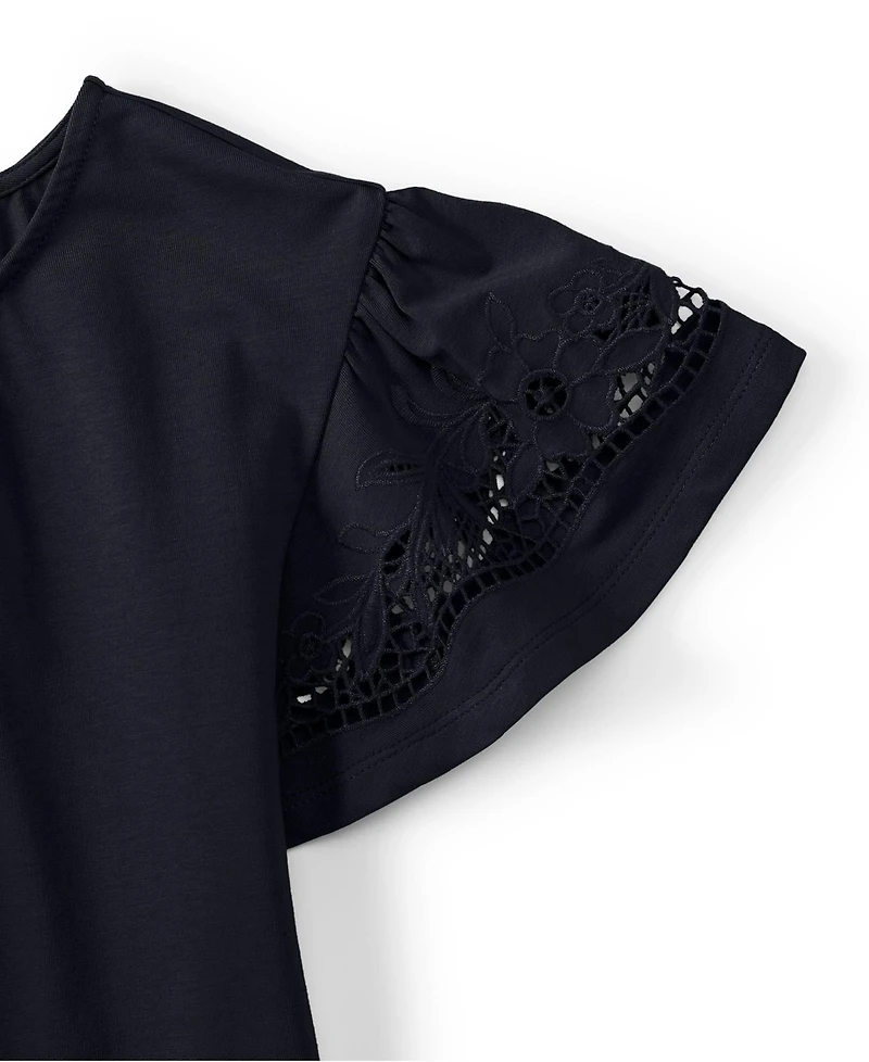 Lands' End Women's Plus Lightweight Jersey Crew Neck Ruffle Sleeve Flowy Top