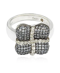 Suzy Levian New York Suzy Levian Sterling Silver Sapphire & Created White Sapphire Wrapped Cushion Ring