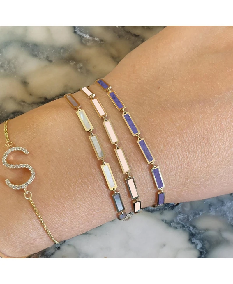 The Lovery Pink Pearl Bar Bracelet 14K Gold